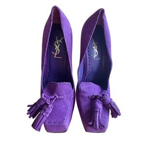 VTG $1650 YSL Yves Saint Laurent Runway  Purple Suede Tassel Heel EU35/US5 EUC‎